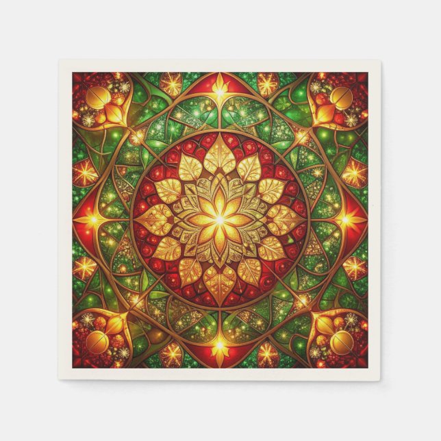 De Papel Servilleta decorativa navideña verde roja (Anverso)