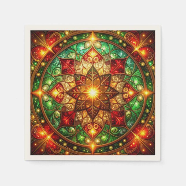 De Papel Servilleta decorativa navideña verde roja (Anverso)