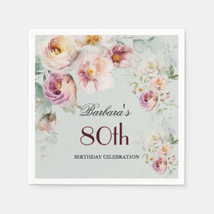 De Papel Servilleta Elegante Acuarela Floral 80 Cumpleaños 