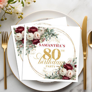De Papel Servilleta Floral Borgoña Bohemiana para Cumpleaño