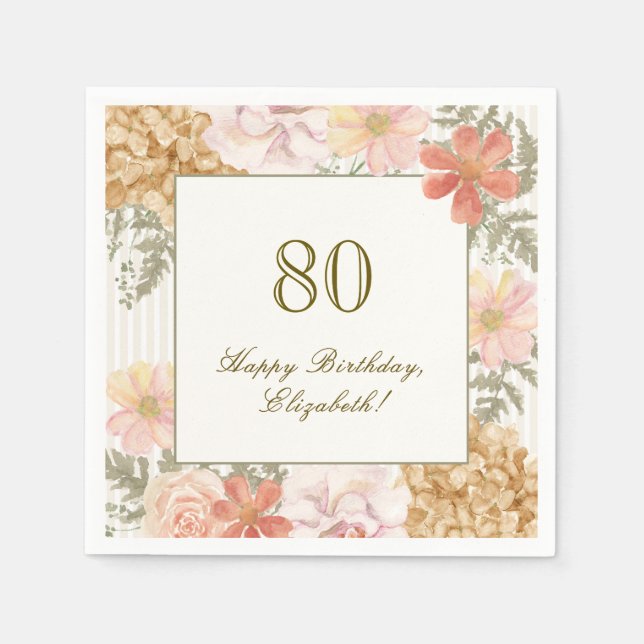 De Papel Servilleta para cumpleaños número 80 con franja fl (Anverso)