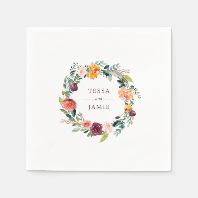 De Papel Servilleta Personalizada Paprika Burgundy Flora (Anverso)
