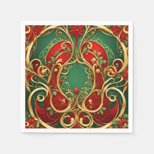De Papel Servilleta Roja Verde Floral Navidad Fiesta