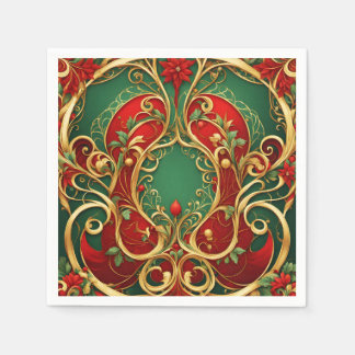 De Papel Servilleta Roja Verde Floral Navidad Fiesta
