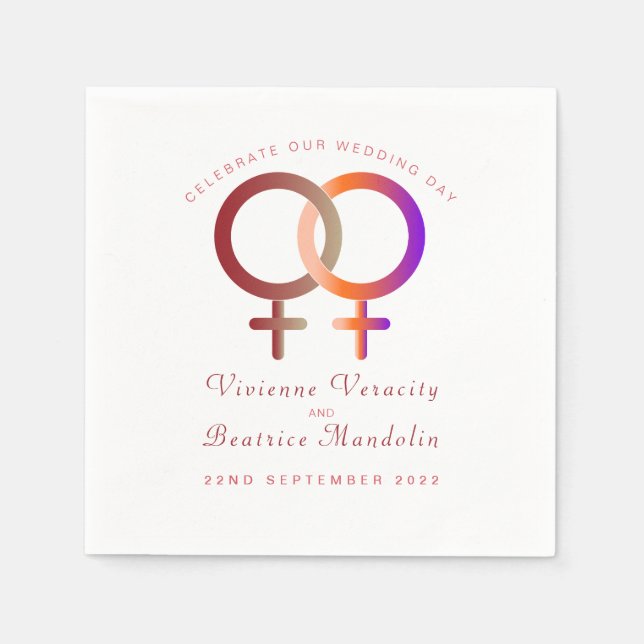 De Papel Símbolos arcoiris boda lesbiana servilleta (Anverso)