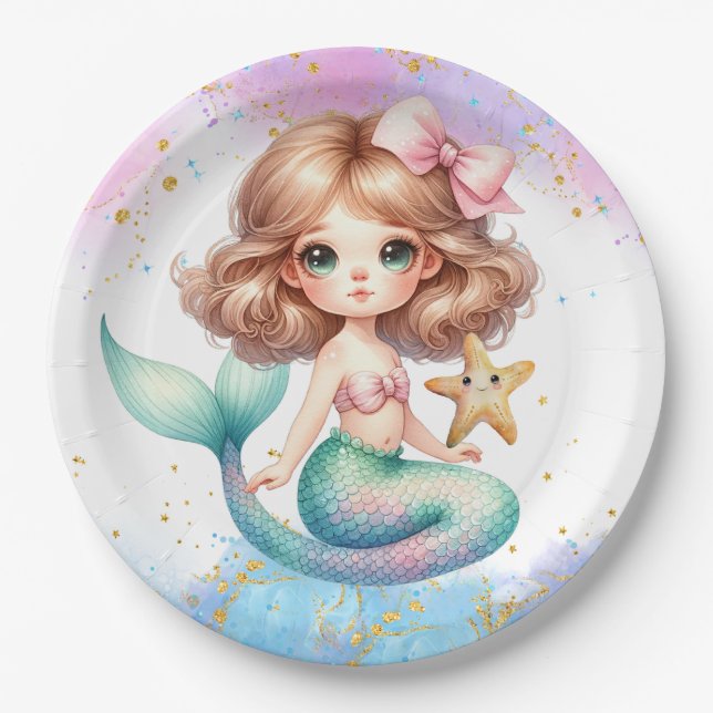 De Papel Splish Splash Mermaid Plato Fiesta (Anverso)