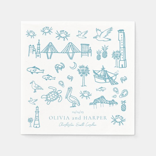 De Papel Toile Charleston en la servilleta azul (Anverso)