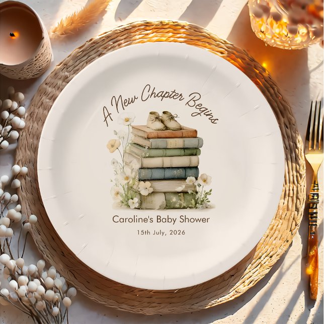 De Papel Un Nuevo Capítulo Comienza Libro Baby Shower Plato (Subido por el creador)