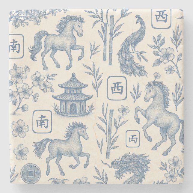 De Piedra Posavasos Año del Caballo Mahjong (Anverso)