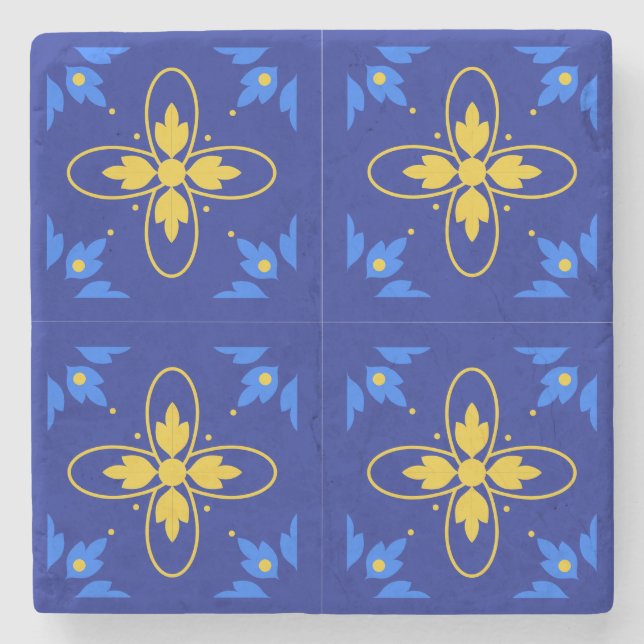 De Piedra Posavasos Azulejo Azul y Amarillo (mini) (Anverso)