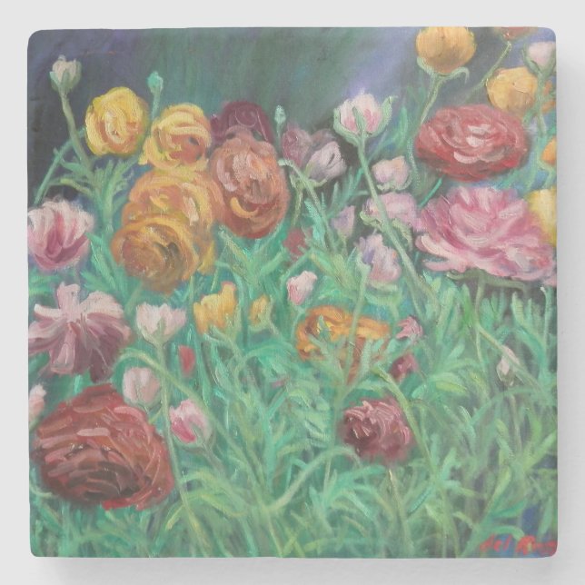 De Piedra Posavasos elegante con flores (Anverso)