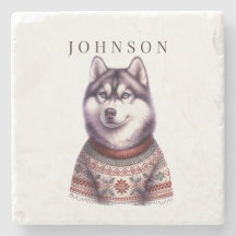 Posavasos personalizado, Husky Siberiano Festivo