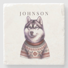 De Piedra Posavasos personalizado, Husky Siberiano Festivo