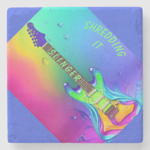 De Piedra Posavasos personalizados, guitarra neón, boho