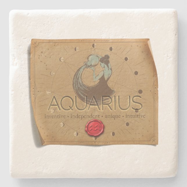 De Piedra Zodiaco - Acuario - Posavasos (Anverso)
