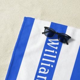 De Playa Azul Marino Blanco | Toalla Personalizada con Raya