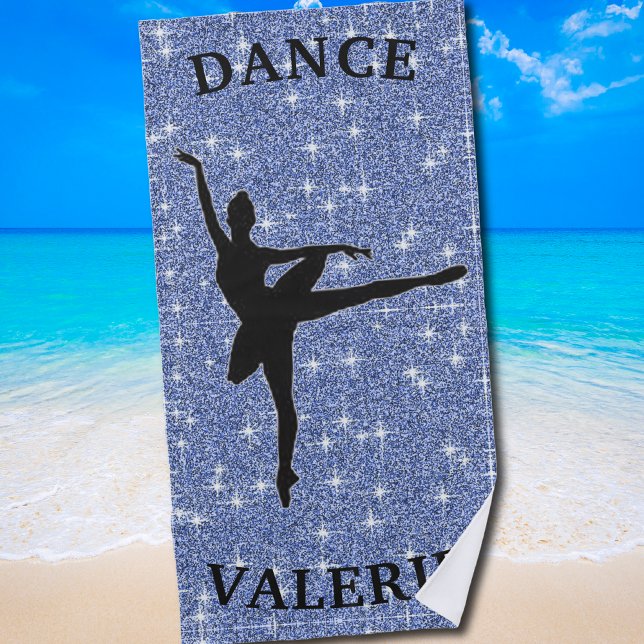 De Playa Ballerina Dance Beach Toalla con Nombre (Blue Glitter Dance beach towel for Girls and Dance Lovers)