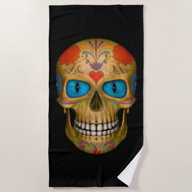 De Playa Blue Eyed Sugar Skull Zombie Beach Toalla (Anverso)