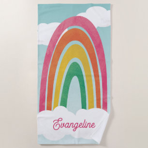De Playa Bright Colorful Fun Rainbow Name Beach Toalla