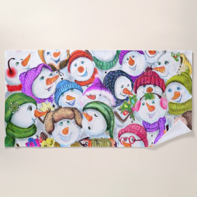 De Playa Happy Snowmans Navidades Beach Toalla (Anverso)