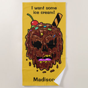 De Playa Helado Cream Skull nombre personalizado y toalla d