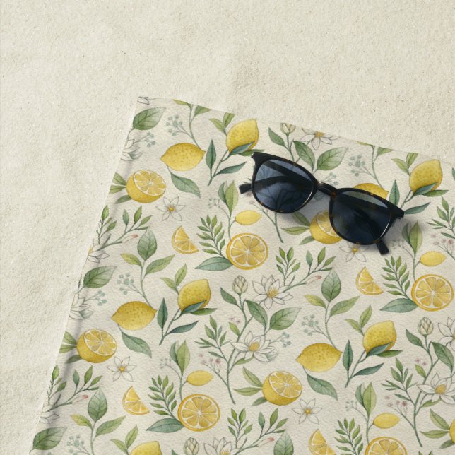 De Playa Lemons & Flowers Pattern Beach Toalla (In situ)