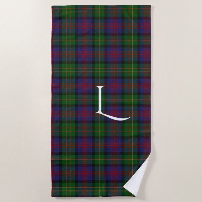 De Playa Logan Clan Tartan Plaid Monogram Beach Toalla (Anverso)