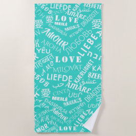 De Playa Love Text Beach Toalla Multi Language Turquoise