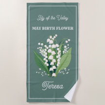 May Birth Flower Custom Name Beach Toalla