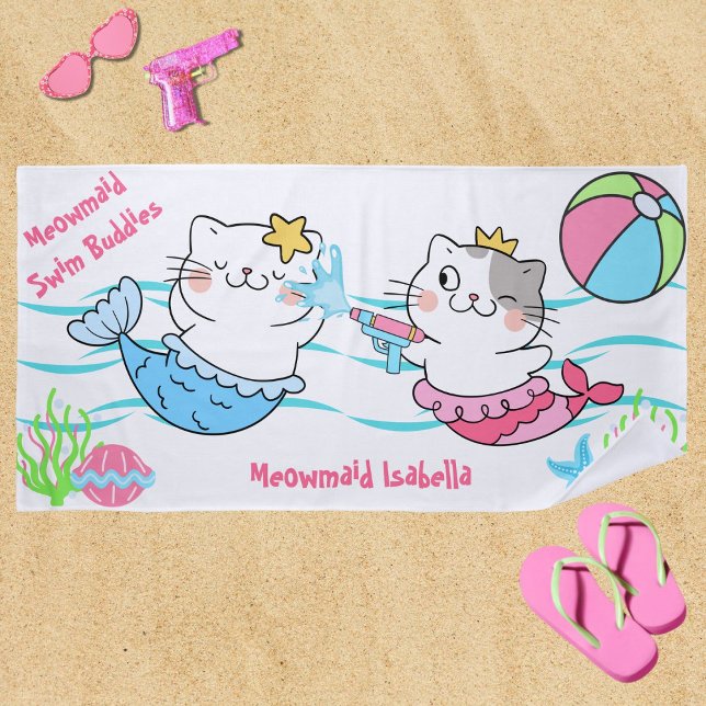 De Playa Meowmaids Sirenas Cats Swim Buddies Beach Toalla (Subido por el creador)