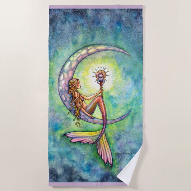 De Playa Mermaid Moon Fantasy Art Beach Toalla (Anverso)