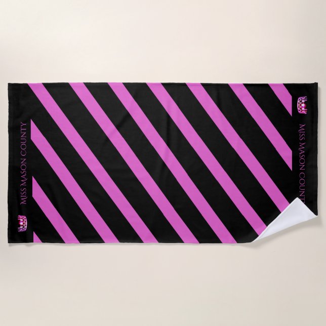 De Playa Miss USA Raspberry Stripe Pink Crown Beach Toalla (Anverso)