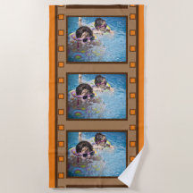 Naranja Retro Film Strip Photo Beach Toalla