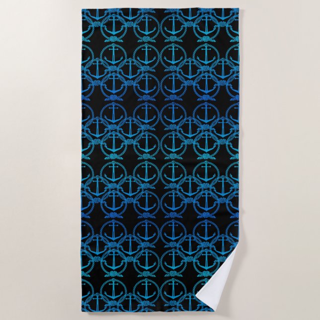 De Playa Nautical Blue Anchor Motif Beach Toalla (Anverso)