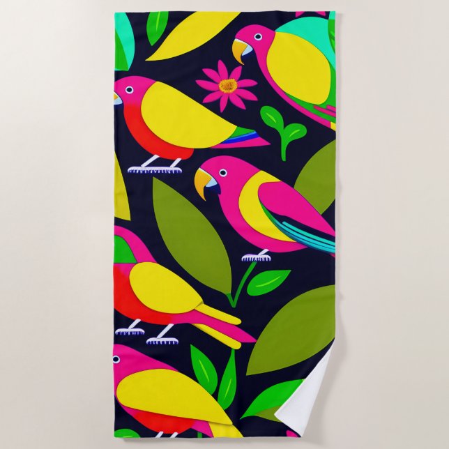 De Playa Parrots Design Cotton Beach Toalla (Anverso)