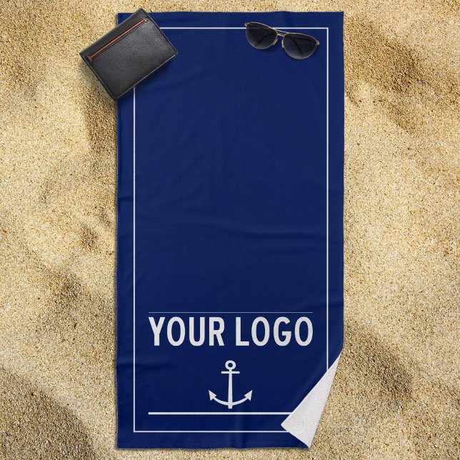 De Playa ⚓ Personalizado Nautical Navy Blue Beach Toalla (Easily Add Your Logo for a Custom Nautical Beach Towel)