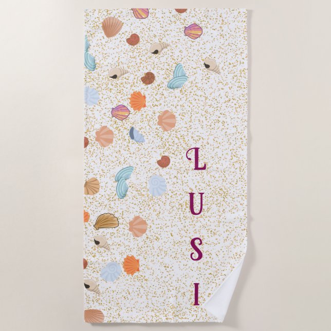 De Playa Personalizado Seashell Beach Toalla - Texto person (Anverso)