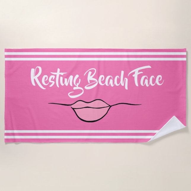 De Playa Resting Beach Face "Lips" Hot Pink Beach Toalla (Anverso)