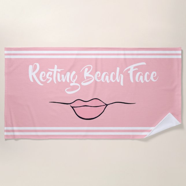 De Playa Resting Beach Face "Lips" Pink Beach Toalla (Anverso)