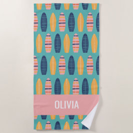 De Playa Surfs Up Pink Surfboards and flowers Beach Toalla