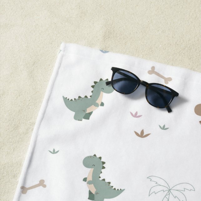 De Playa Toalla Cute Dino Patern White Beach (In situ)