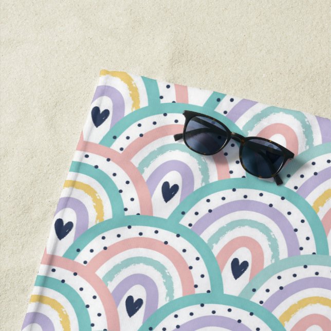 De Playa Toalla Cute Pastel Rainbow Pattern Beach (In situ)
