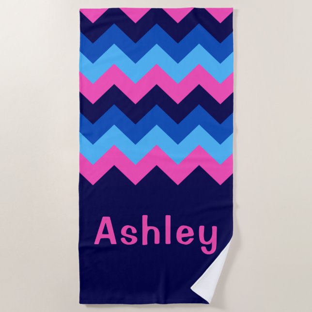 De Playa Toalla Guay Blue Pink Chevron Monogram Beach (Anverso)