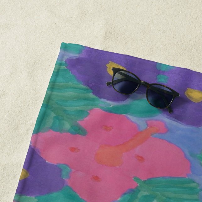 De Playa Toalla Hibiscus Watercolor Print Beach (In situ)