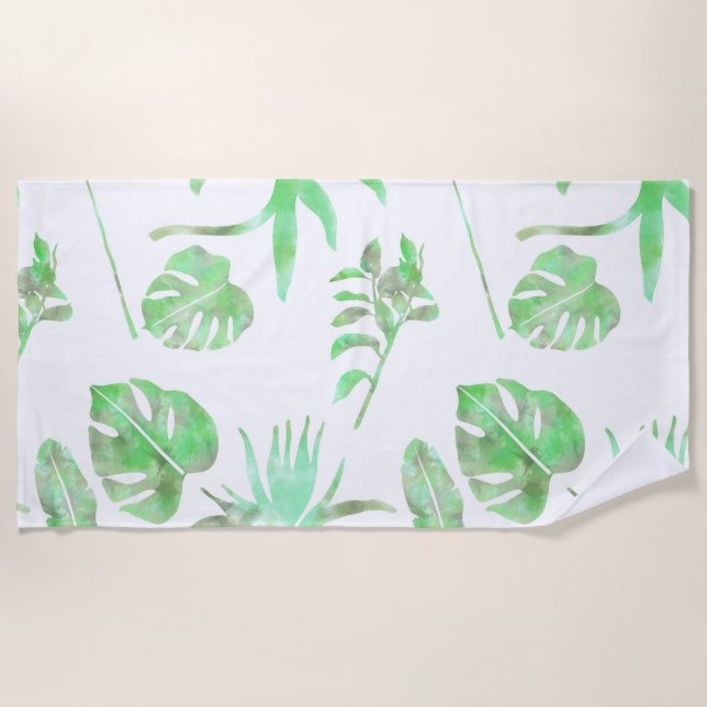 De Playa Toalla Tropical Watercole Leaf Beach | Verde claro (Anverso)