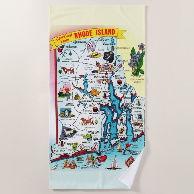 De Playa Vintage Rhode Island Map Beach Toalla (Anverso)