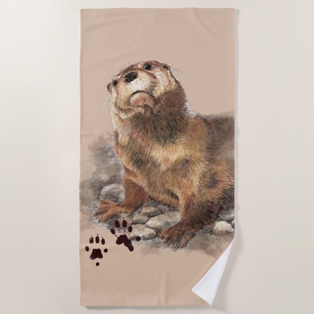 De Playa Watercolor Otter Animal Wildlife Art Beach Toalla (Anverso)