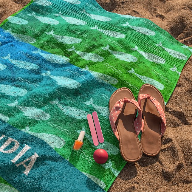 De Playa Whaley Guay Beach Toalla - Custom Name Edition! (Custom Name Smiling Whale Beach Towel
)