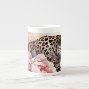 De Porcelana Taza Leopardo Amor y Rosas
