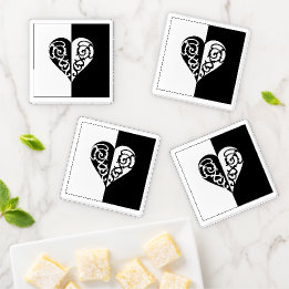 De Posavasos Black&White Filigree Heart Coaster Set